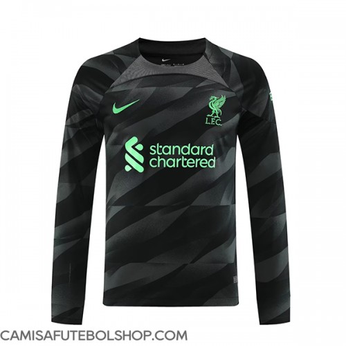 Camisa de time de futebol Liverpool Goleiro Replicas 2º Equipamento 2023-24 Manga Comprida